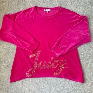 Juicy Couture Y2K pink velour oversized sweatshirt with gold logo Size XS